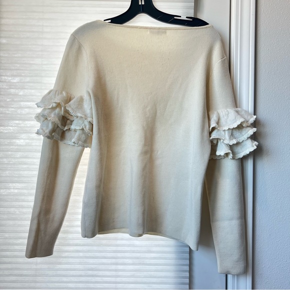 Club Monaco Feleesha Sweater Wool Alpaca Ruffle Statement Sleeves Ivory (M) - Picture 2 of 6